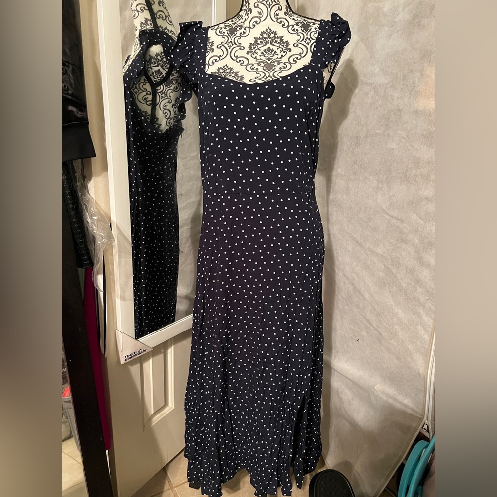 LOFT Navy and White Polka Dot Maxi Dress